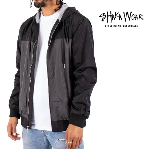 SHAKAWEAR Men's Casual Hooded Windbreaker Jackets Full Zip Up Jacket Waterproof Shaka Wear Coat Hip Hop Stylish Jacket Harem LA Streetwear Biker Car