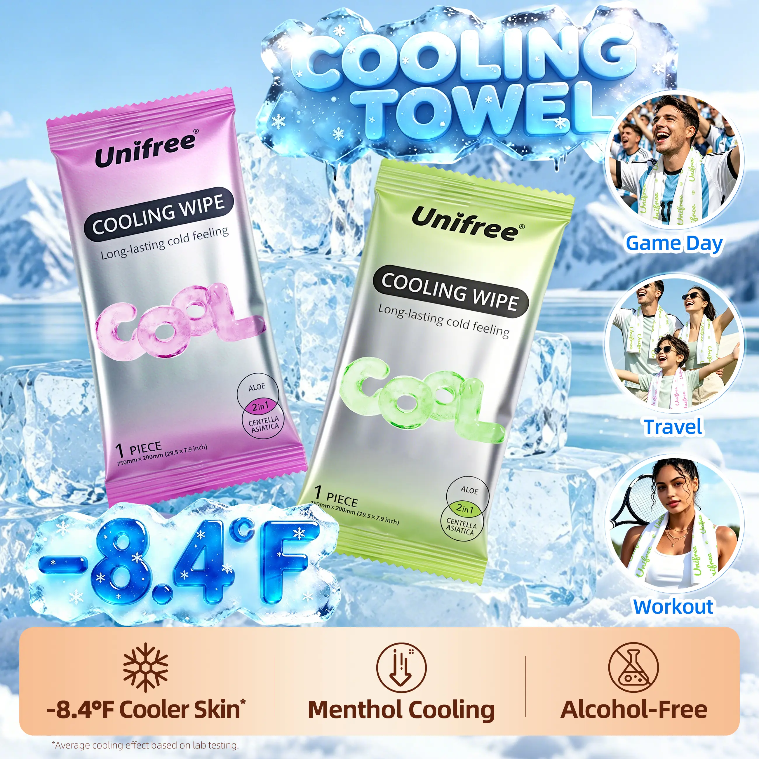 [C] Unifree XL Menthol Cooling Towel Set, Pink & Green Mix (10+10 Count), For Summer Heat, Workouts, Cooling Wipes, TikTokShopBackToSchool