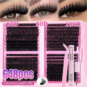 All-in-One DIY Lash Kit, Natural & Voluminous Fluffy Lashes 30D 40D 60D 80D 100D, 648PCS & 800PCS Multiple Sizes to Choose, Individual Lash Glue Sold Separately, Ultra Comfortable & Long Lasting, Easy to Apply for Beginners,Natural look