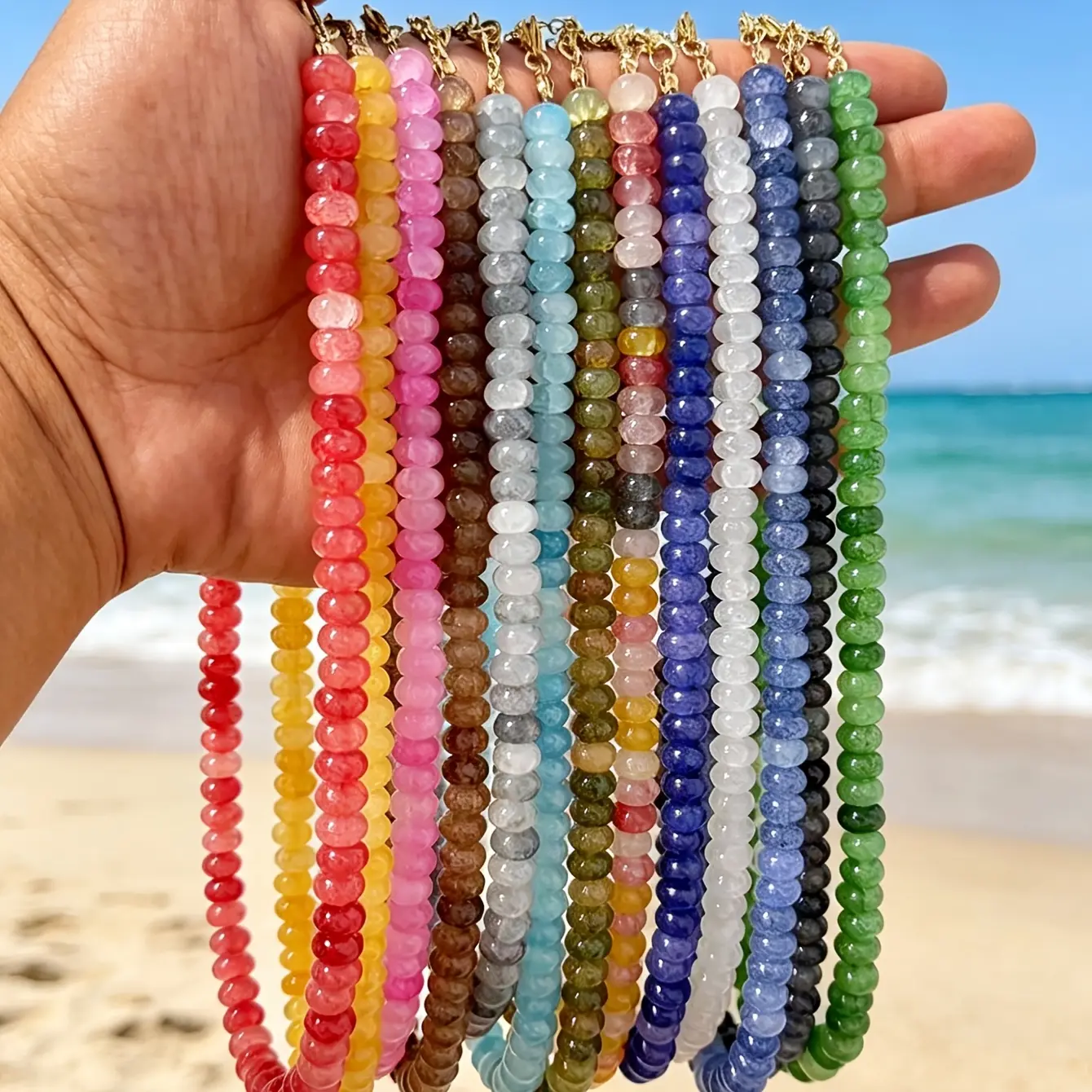 1 piece of Bohemian glass imitation stone abacus bead bead women's necklace with stainless steel 18K gold accessories for summer beach and holiday use gift jewelry gift