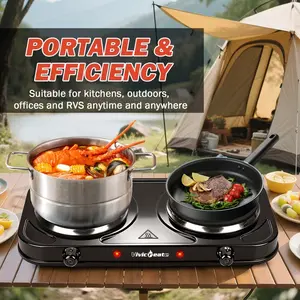 Countertop Single/Double Cast Iron Burner, 1000/1800 Watts Electric Hot Plate, Temperature Controls, Portable Cooking Stove And Easy To Clean Stainless Steel Base, Power Indicator Lights, Black