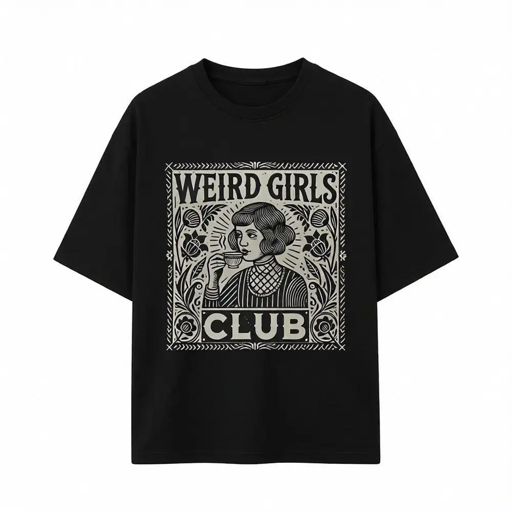 Oversized Graphic Tee Weird Girl Club Shirt, Quirky Gothic Pattern T-Shirt, Vintage Alternative Girl T-Shirt, Witch Aesthetic Clothing - Everyday Comfort Shirt,camisas,womens,basic,coucou,big,trend,pink,salon,bundle,cheer,sassy,glock,teck