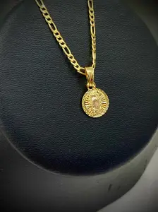 Tri Color Virgen de Guadalupe Necklace Pendant Charm Figaro Chain for Kids Mens Womens