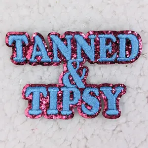 Tanned & Tipsy Embroidered Glitter HAT/POCKET Patch