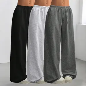 [Solid Color] 3 Pcs 3 Pack Oversized Sports Pants Loose Lounge Pants Black & Gray Pants Streetwear Pants Women Outfits Casual Pants Daily Wear Pants