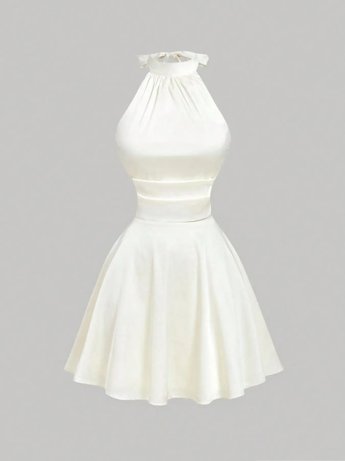 Sweet Halter Neck Bow Puff Dress, Elegant Backless Fitted Waist Cinching Dress, Tie-Back Party Dress, Cinched Waist Dress, Birthday Party, Vacation Travel, Garden Party, Womenswear, Fashion, Chic, Style