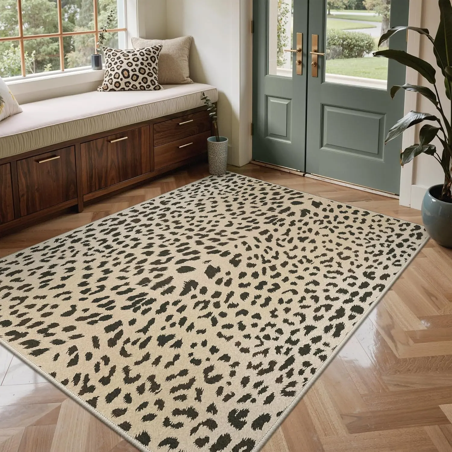 【Deals For You Days】BEIMO Leopard Area Rugs for Living Room, Machine Washable Animal Rug Foldable Ultra-Thin Indoor Non Slip Brown Carpet Print Mat,Bedroom/Dining Room/Home Office,Leopard