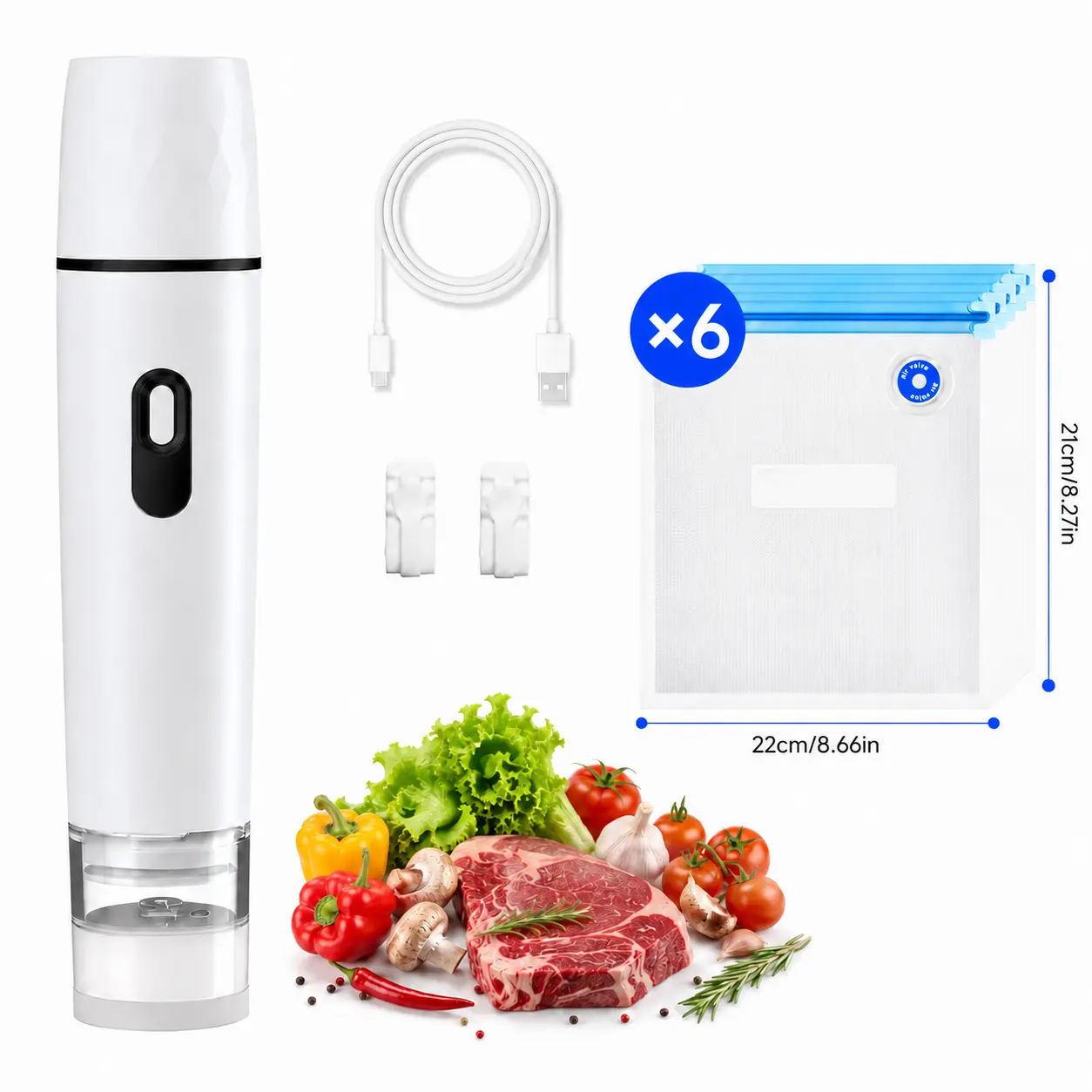 Vacuum sealer For Food,Compact Vacuum Sealer Machine (Vacuum Sealer + 6 Reusable Vacuum Bags,Cordless Handheld Vacuum Sealer,Portable Food Sealer for Meal Prep
