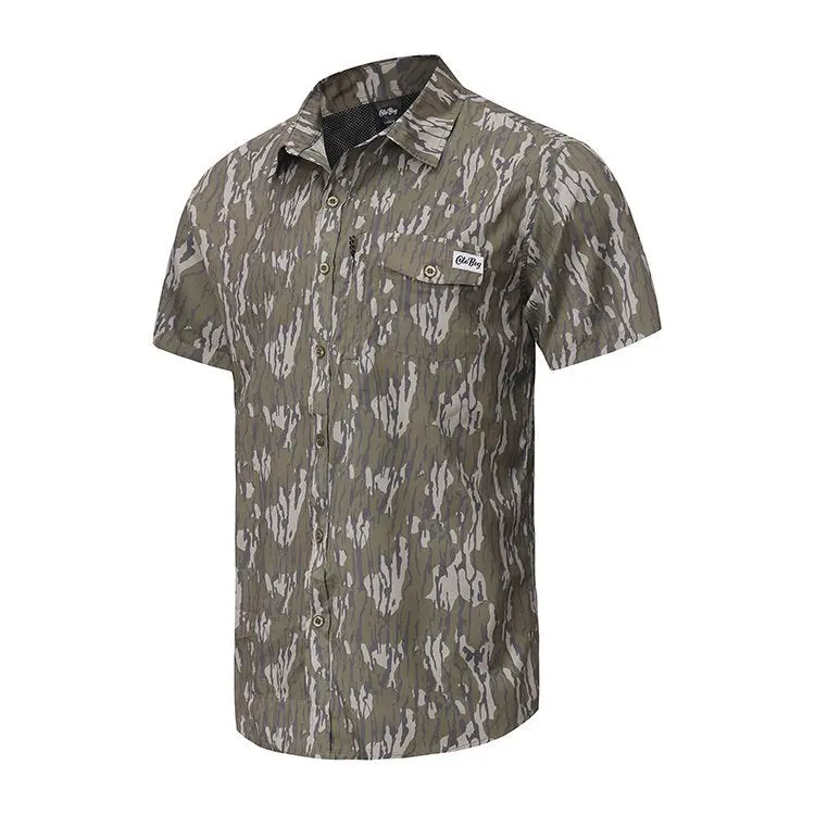 OLE BOY Performance Button Up Fishing Shirt - Green Camo