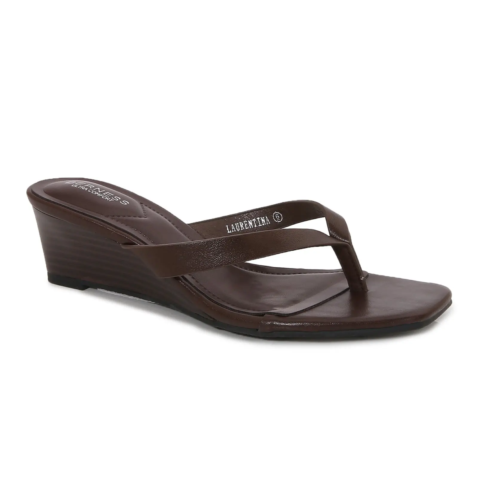BERNESS Laurentina Women's Vacation Wedge Flip Flops, Square Toe Thong Slip On Dressy Casual Sandals for Beach, Brunch and Summer Outfits