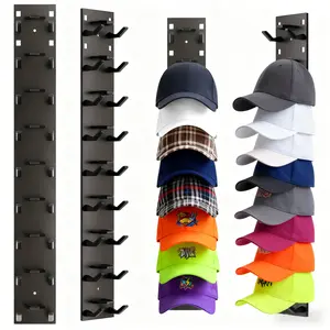 2 wall-mounted multi-layer hat storage racks, can hold 18 hats. The hanging storage rack is suitable for wardrobe doors and wall decoration. Black organizer