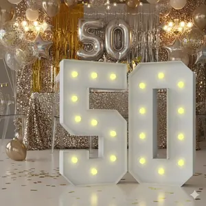 50th Birthday Decorations, LED Light-Up Number Sign Frame Kit, Pre-Cut Foam Board Set, & Warm Color Lights, Graduation Anniversary Party, LED Lighting, Led Signs