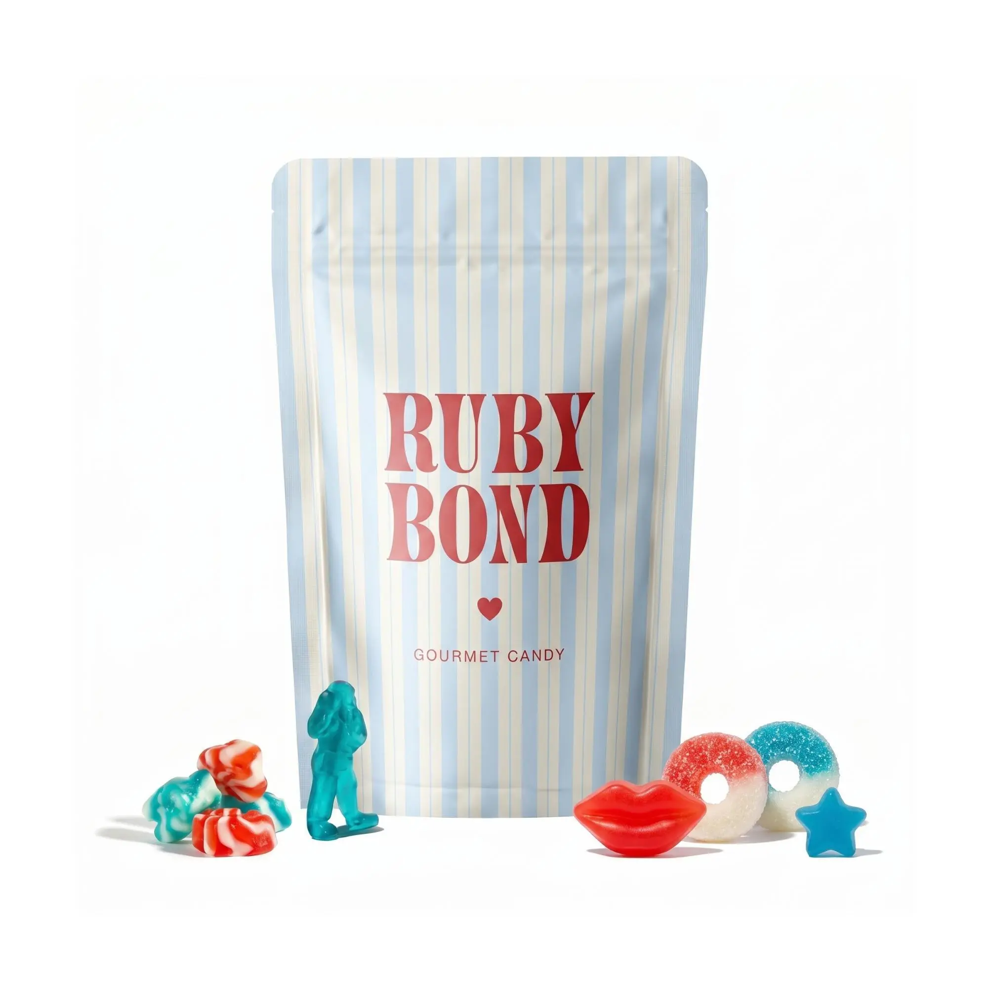 Ruby Bond Red, White and Blue Gummy Candy Mix - Fruit Flavor Candy, Strawberry, Blue Raspberry, Sweet Treat and Gift