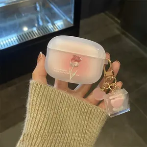 Gradient Rose AirPods Pro Case, Clear Unique Floral Design for AirPods 3/4, Stylish Apple Bluetooth-compatible Audio Earphone Cover with Protection for Women