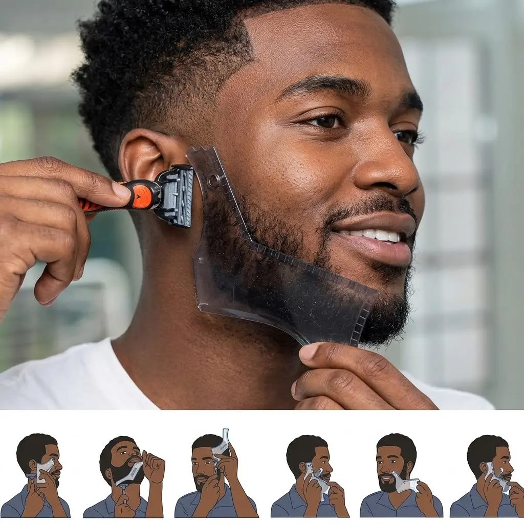 Men's Grooming 8-in-1 Beard Shaping Tool Kit with Built-In Comb, Precise Guide for Goatee, Moustache, Sideburns, Haircare Gift for Home Trimming & DIY Styling (1/2 Pcs)