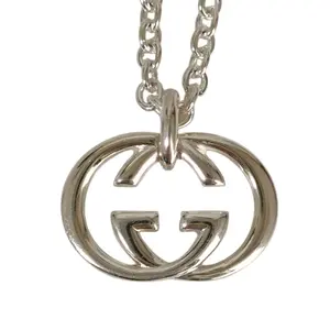 Pre-owned GUCCI Sterling Silver 925 (Ag925) Small Leather Goods Interlocking G Silver Necklace