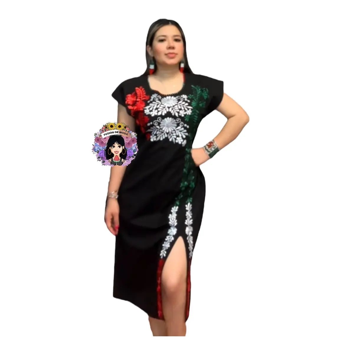 Vestido tricolor con abertura