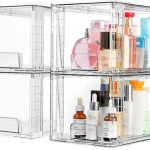 4 Pack Large Stackable Storage Drawers,Clear Acrylic Drawer Organizers with Handles