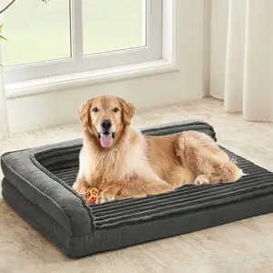 Orthopedic Dog Beds for Large Dogs, XLarge Waterproof Dog Bed with L Bolster Sides, Washable Big Pet Bed with Removable Cover & Non-Slip Bottom, 40 x 28 inch, Gray