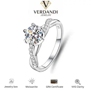 Synthetic Moissanite Ring in 925 Sterling Silver 1 CT VVS for Women Elegant Proposal Wedding Birthday Gift Fashion Jewelry Anniversary