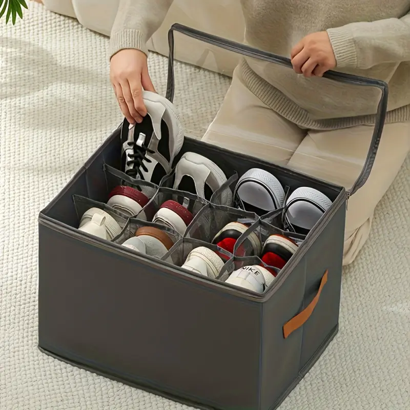 1 LDQ foldable shoe storage box with lid - heavy-duty Oxford fabric storage organizer, space-saving for closets and under-bed use, dust-proof flip cover, stackable design for shoes, clothes, Collapsible storage box