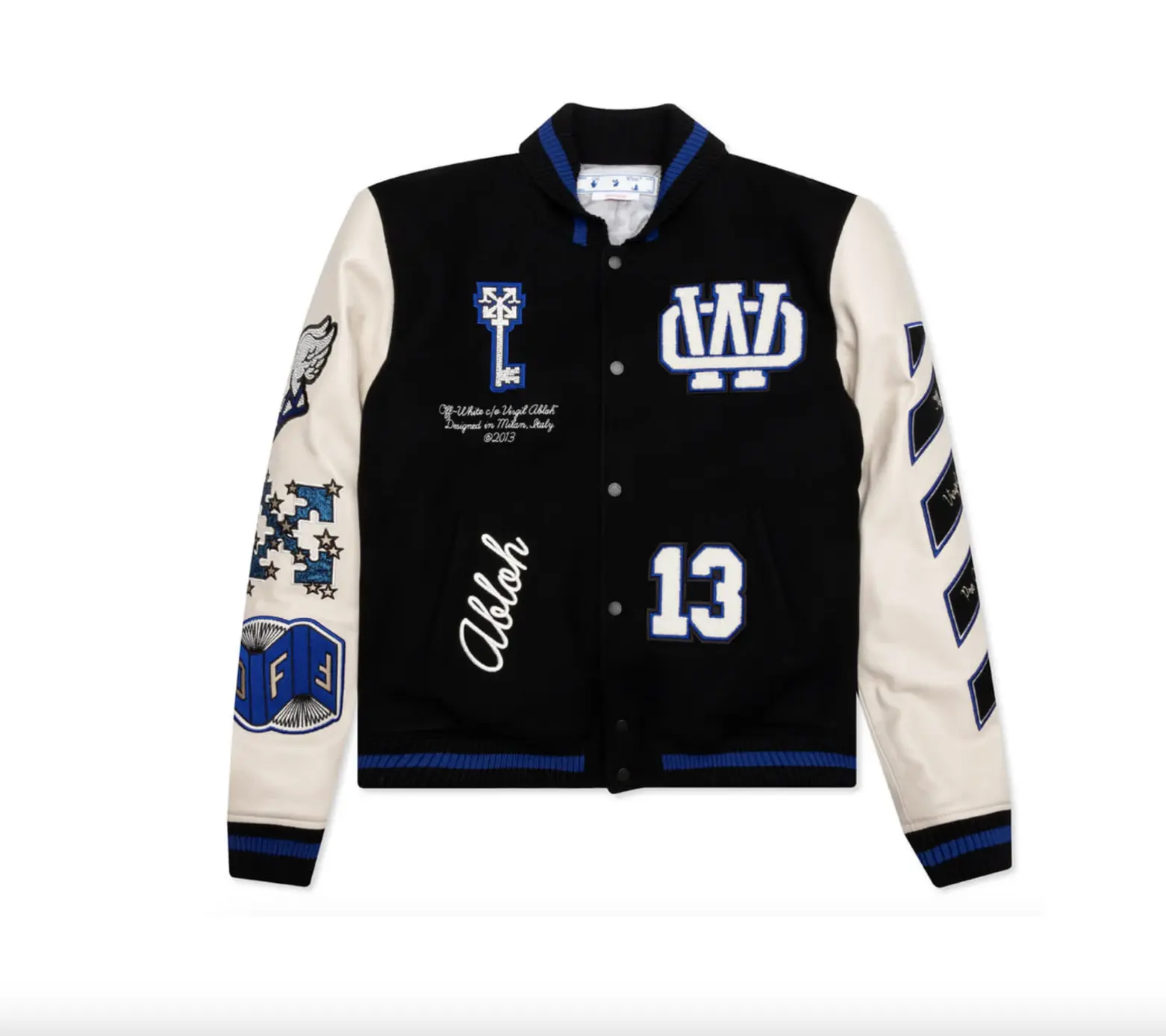 Off-White Rhinestones Varsity Jacket Short Sleeve 1 Pack Black & White Design