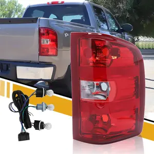 Tail Light Assembly Compatible with Chevy Silverado 07-13 1500| 07-14 2500 HD 3500 HD, OE-Style Replaces 25958483 GM2801207, w/Bulbs and Harness, Right Passenger Side, Red Border signal lamp