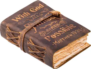 Leather Bound Vintage Bible Journal With Embrossed Bible Verse 200 Deckle Edge 200 GSM Watercolor Paper Handmade Christian Journal for Men Women – 7x5 Inch