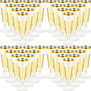 25/50Pcs Reusable 5oz Gold-Rim Plastic Champagne Cups, Reusable Liquor Cups, BPA-Free Disposable Glassware, Reusable Party Supplies for Weddings, Holidays & Outdoor Events, Generous Quantity