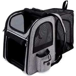 Stylish Portable Cat & Dog Backpack - Expandable, Breathable Double Shoulder Pet Carrier - Foldable Puppy Travel Bag for Comfortable Adventures huanleyangguang