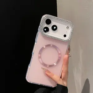 Luxury Sparkling Diamond Decorative Camera Frame Magnetic Case iPhone 17 Air 16 15 14 Plus 13 Pro Max Shock Bumper Cover