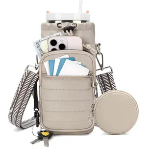 Water Bottle Carrier Bag with Strap, Sling Bag for Walking, Hiking, Cycling, Black, 40 Ounces