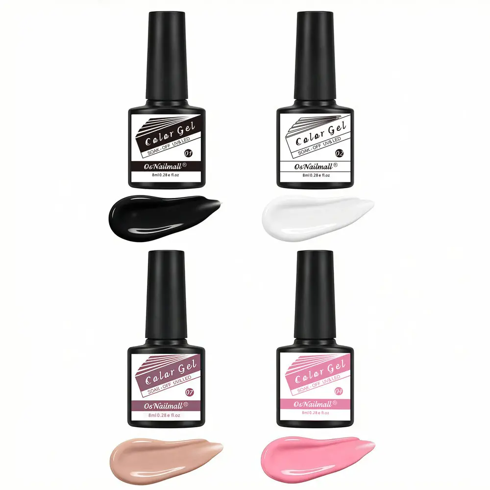 4 Pcs White&Black&Nude&Pink UV LED Soak off Gel Nail Polish Sets, Nail Varnish for Home Salon Nail Art, DIY Daily Use, Diy French Manicure, Pure Color Nail Polish Set Uv Light Gel, Finger Nail Polishes, Diy Manicures