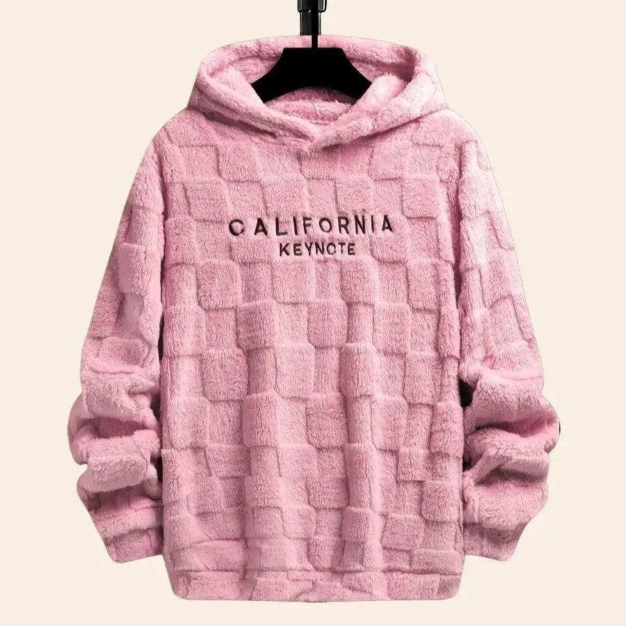 Men's Pullover Hoodie Tops - Letter Embroidered, Fuzzy Knitted, Drop-Shoulder, Textured Fabric Sweatshirt, Casual Comfy Warm Long-Sleeve for Spring, Fall Streetwear Fashion, Stretch, Thanksgiving, Easter, Knitting, Fitted, Streetwear Ready, Drawstring, Ca