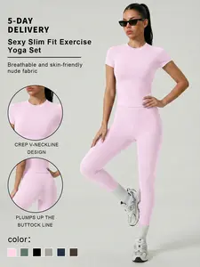 2-Piece Solid-Color Athletic T-Shirt Set Women's Sportswear Set, Slim-Fit RoundNeck Short Sleeves & High-Waisted YogaPants, Ideal for Gym Running OutdoorActivities,  Stretchy Suit Set, Fitness Outfits,Workout Running Outfits-8627 Sporty Crew Neck Sweat Su