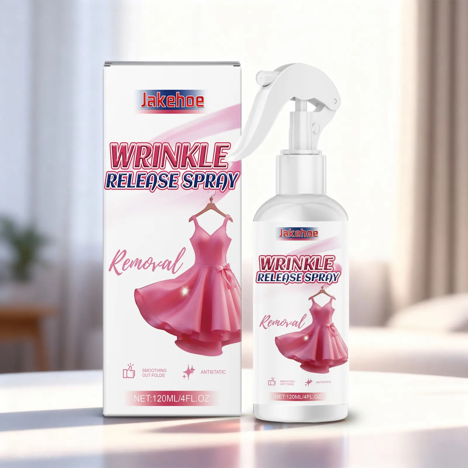 Jakehoe Wrinkle Removal Spray for Clothes, Wrinkle Release Spray, Liquid Formulation, Smooth, Effective, Safe, Easy to Use for Various Fabrics, Perfect Travel Essential for Business Trips