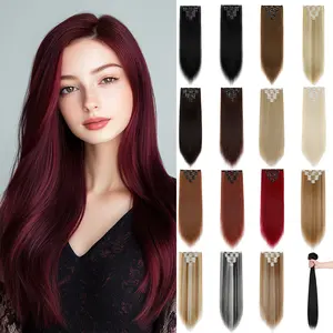 Dulchany Clip in Hair Extensions Hair 8 Count Double Weft 26 Inch Synthetic Hair Extensions Straight Thick Hairpieces Natural Hair Extensions for Women Durable Heat Resistant Seamless