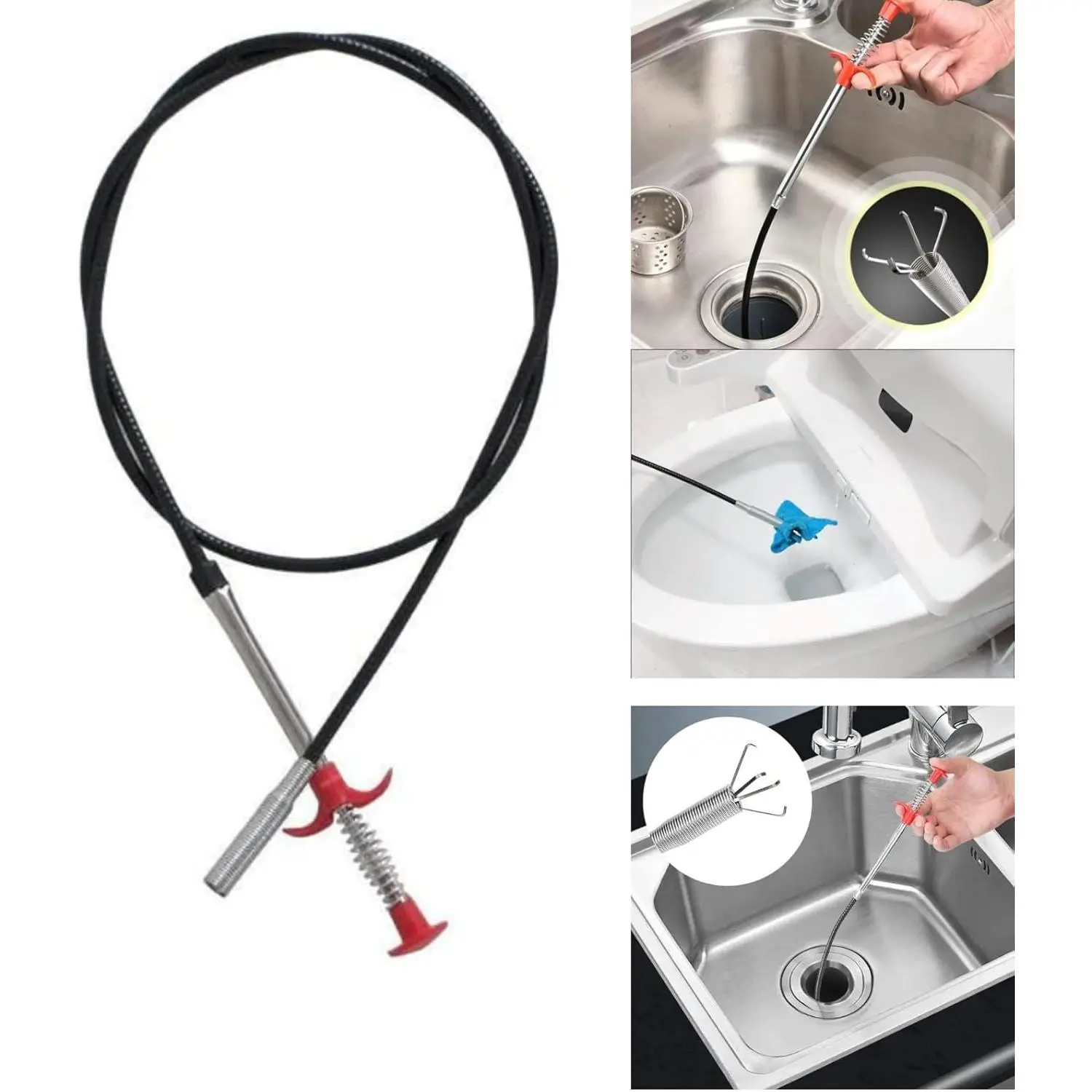 78-In Heavy Duty Drain Cleaner Reacher Tool with 4 Bendable Claws - Bend Freely Flexible Grabber for Bathtub, Sink & Toilet Use