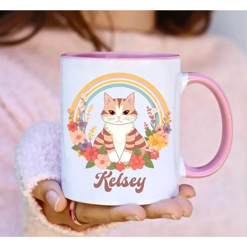 Personalized Cat Mug - Coffee, Cute, Kawaii, Cartoon - Cat Name, Lover, Customized