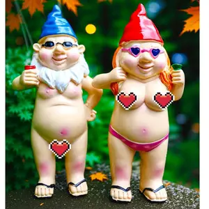 Funny Naked Gnomes Set – Durable Resin Miniature Fairy Garden Gnomes Perfect for Indoor and Outdoor Decor - Middle Finger Gifts - Naughty Gnomes Gifts for Women (Rectangular)