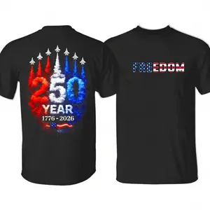 250 Years Freedom T-Shirt/Sweatshirt/Hoodie, Patriotic Jet Flag Graphic Shirt, America 250th Anniversary Tee, Classic Apparel for Men and Women