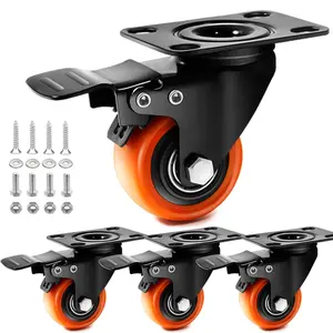 Caster Wheels- 2 Inch Casters Set of 4 Heavy Duty,  Locking Industrial Casters with No Noise Polyurethane Wheels, Swivel Plate Casters for Furniture and Workbench - Set of 4 (Free Screws)...