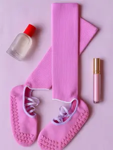 Pink Pilates Yoga Grip Socks Criss Cross strap