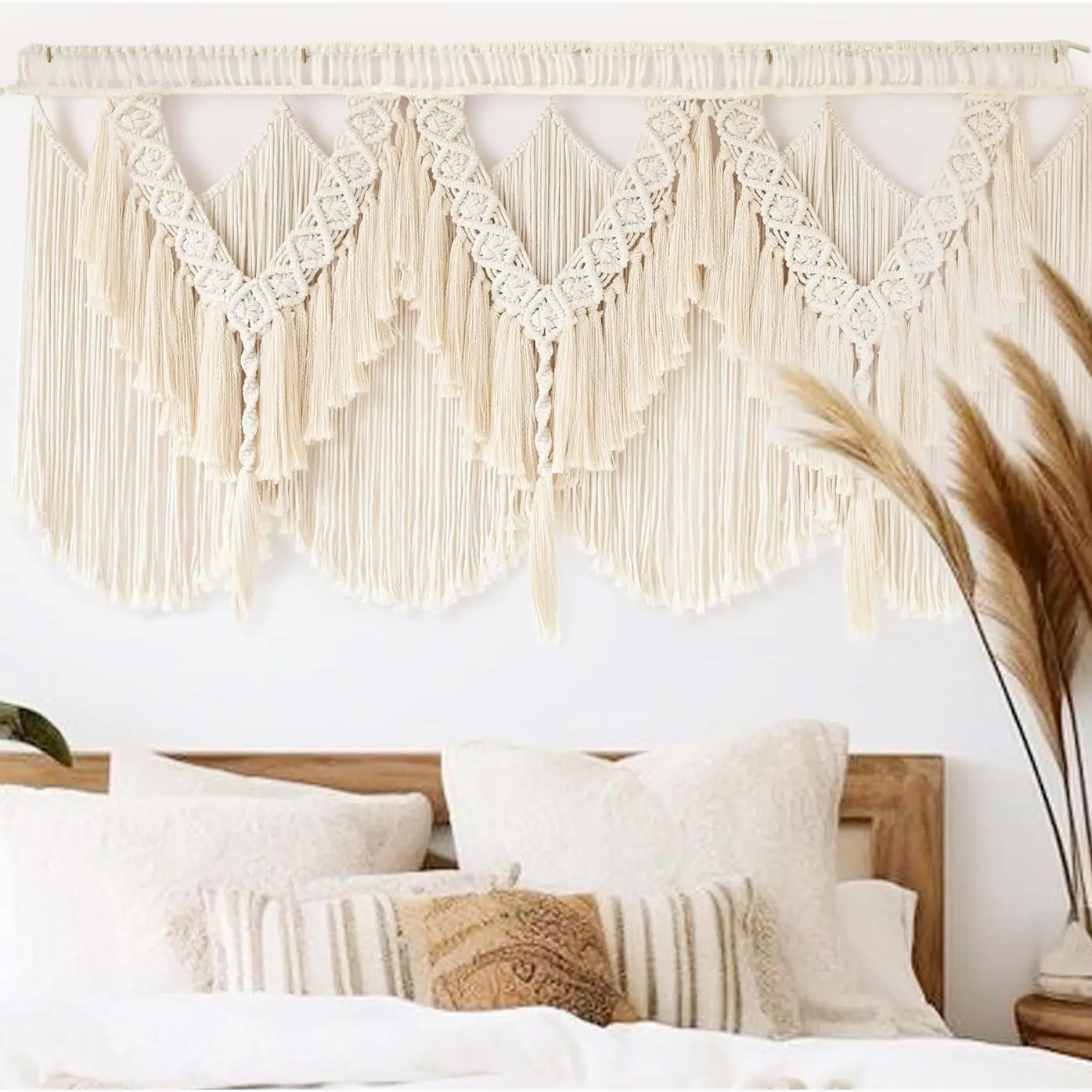 Macrame Wall Hanging Wedding Hanger Macrame Wall Decor Dorm Craftsmanship  Tassel Knotting Boho Fiber Art  Room Decor " W x 25" L