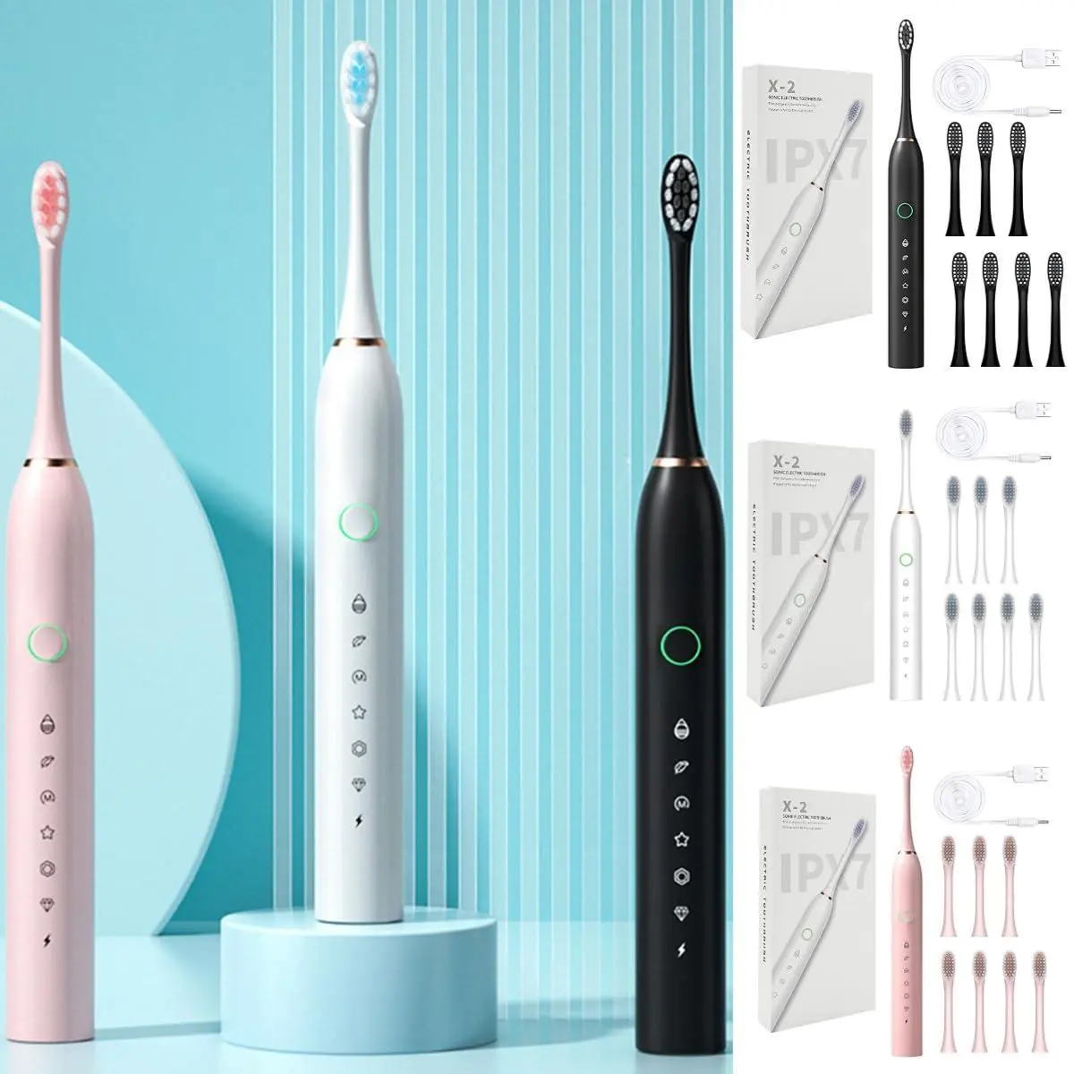 Sonic Electric Toothbrush for Adults, Rechargeable Toothbrush with 8 Brush Heads, 6 Cleaning Modes, IPX7 Waterproof