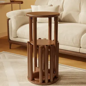 【Summer】TimberKnows Set of 4 Stackable Solid Wood Stools – 18" Round Nesting Tables, Fully Assembled, Durable & Space-Saving Design