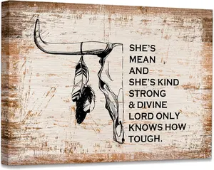 Cow Skull Wall Decor, Vintage Western Cow Picture Framed Canvas Wall Art, Western Room Decor for Teen Girls Canvas Wall Art Home Farmhouse Decorations Bedroom Living Room Wall Decor SHJY-02217