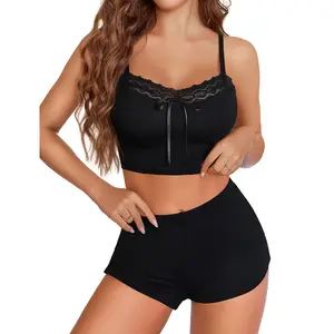 Avidlove Women's Pajama Set - 2 Piece Lace Trim Cami & Slit Shorts - Soft Viscose Spandex Sleepwear - Adjustable Straps - Breathable & Comfortable - S-XXL