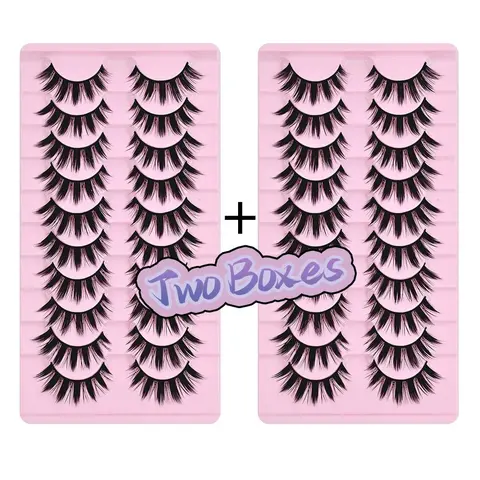 Reusable Anime Cat Eye False Eyelashes, Eyelash Falsies, 2 Boxes of 10 Pairs Dense Mixed Curl, 0.07mm Thick, Japanese Cosplay Style, Solid Form Makeup
