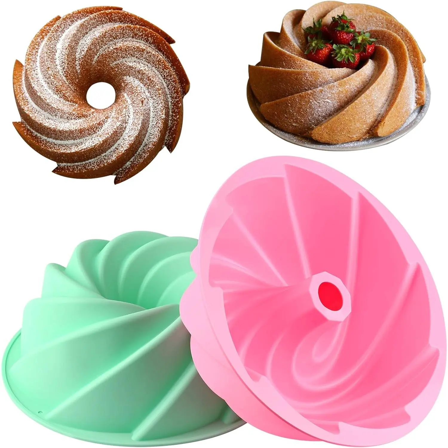Large Fluted Cake Pan (2 Pack) - Nonstick Fluted Tube Pan, Heritage Bundtlette Cake Silicone Mold for Cake, Brownie, Cornbread, Jello Cake
